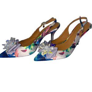 J. Renee Womens Denyell Pink Floral heel with Crystal Ornament bow 10M, Charm